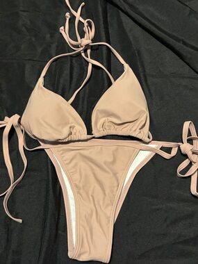 SHEIN Nude Triangle String Bikini Set small
